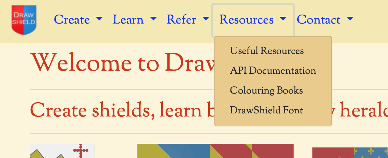 Resources Dropdown menu screenshot