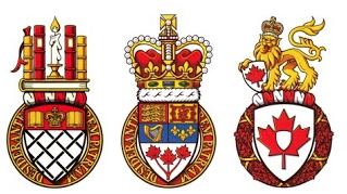 Interesting 'compact' achievements displayed on top of Letters Patents from #canada. I really like that format, honestly. Does anybody know what it is called?

From left to right: of the arms of the Governor General of Canada (the Rt. Hon. David Johnston), HM the Queen and the Canadian Heraldic Authority.